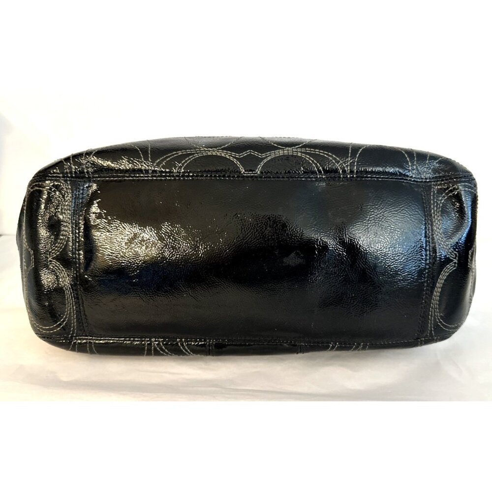 COACH Black Signature Patent Leather Hobo Handbag Purse A1293-F19282 Tag & Charm - Picture 11 of 16